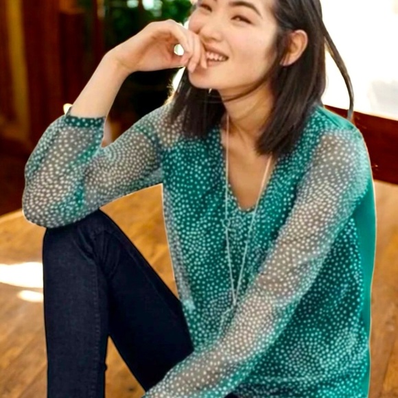 Boden Aubrey Jersey Green Polka Dot Blouse Top size 4 - Picture 1 of 8